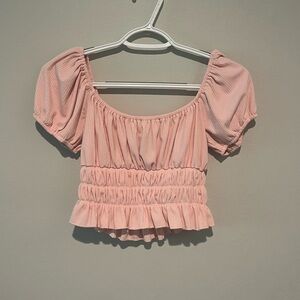 Forever 21 Pink Puff Sleeve Crop Blouse